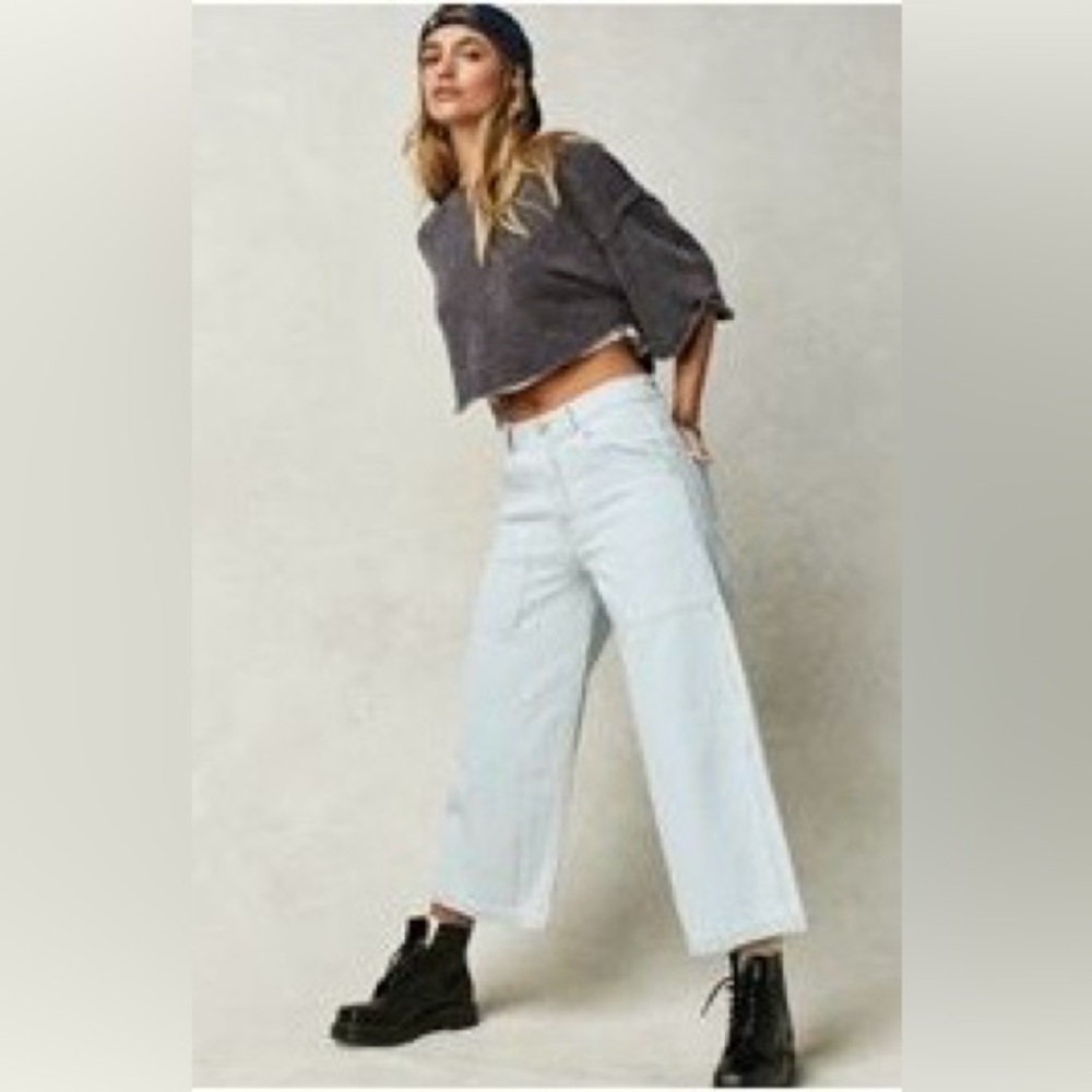 Free People Piper Mid-Rise Crop Wide-Leg Jeans.